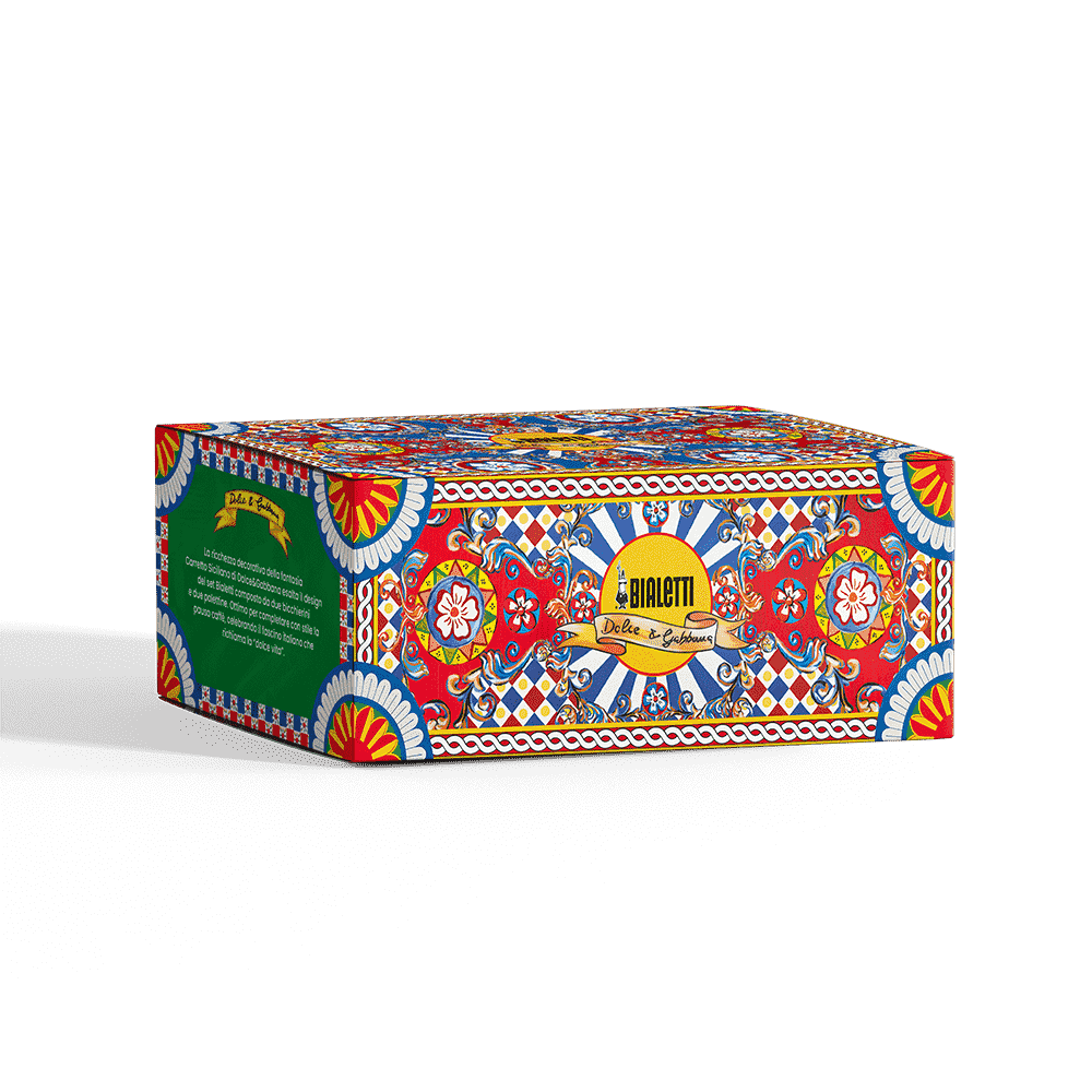 BOX MOKA SMALL + 2 PORCELAIN CUPS & 2 GOLDEN STIRRERS BIALETTI DOLCE&GABBANA