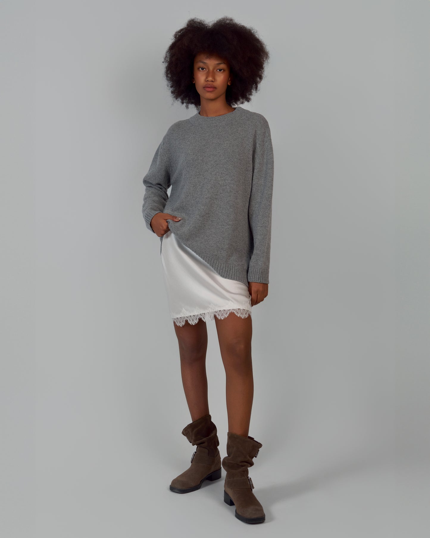 KNITTED SWEATER MERINO WOOL, CASHMERE GRAY