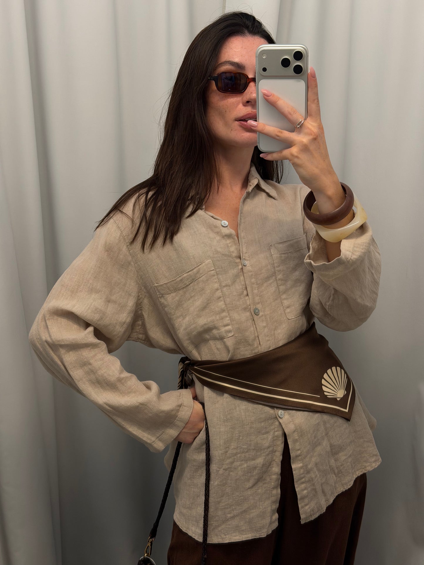 Beige Linen Shirt for Women Relaxed Fit – Lightweight Breathable Summer Blouse