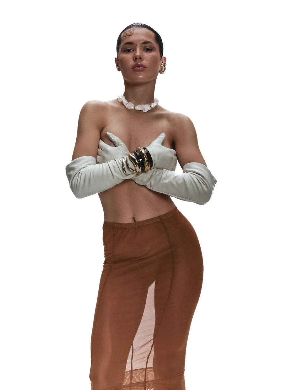 Stretch mesh skirt caramel