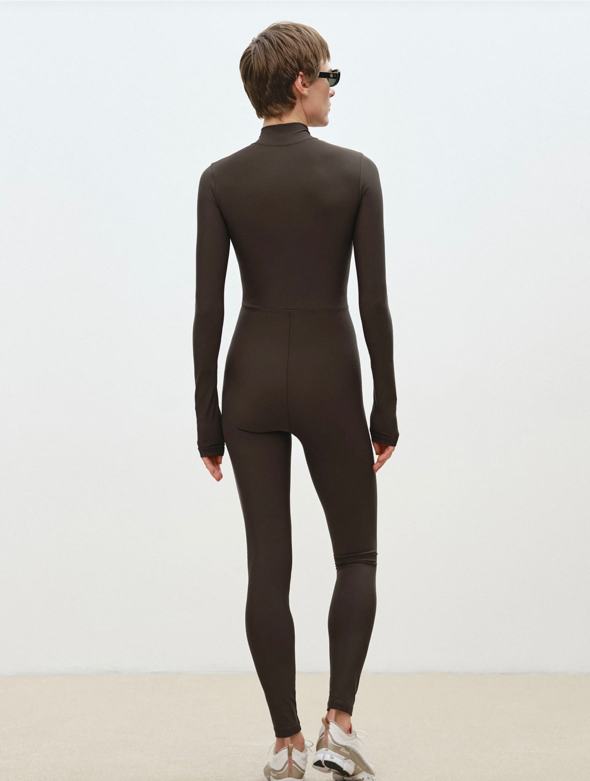 Half-zip leotard dark brown