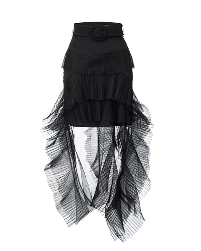 TULLE RUFFLED MIDI SKIRT BLACK