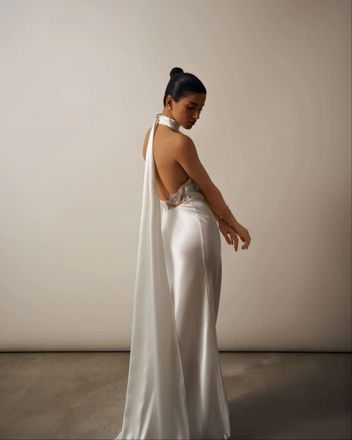 Demetra silk gown dress with chantilly lace