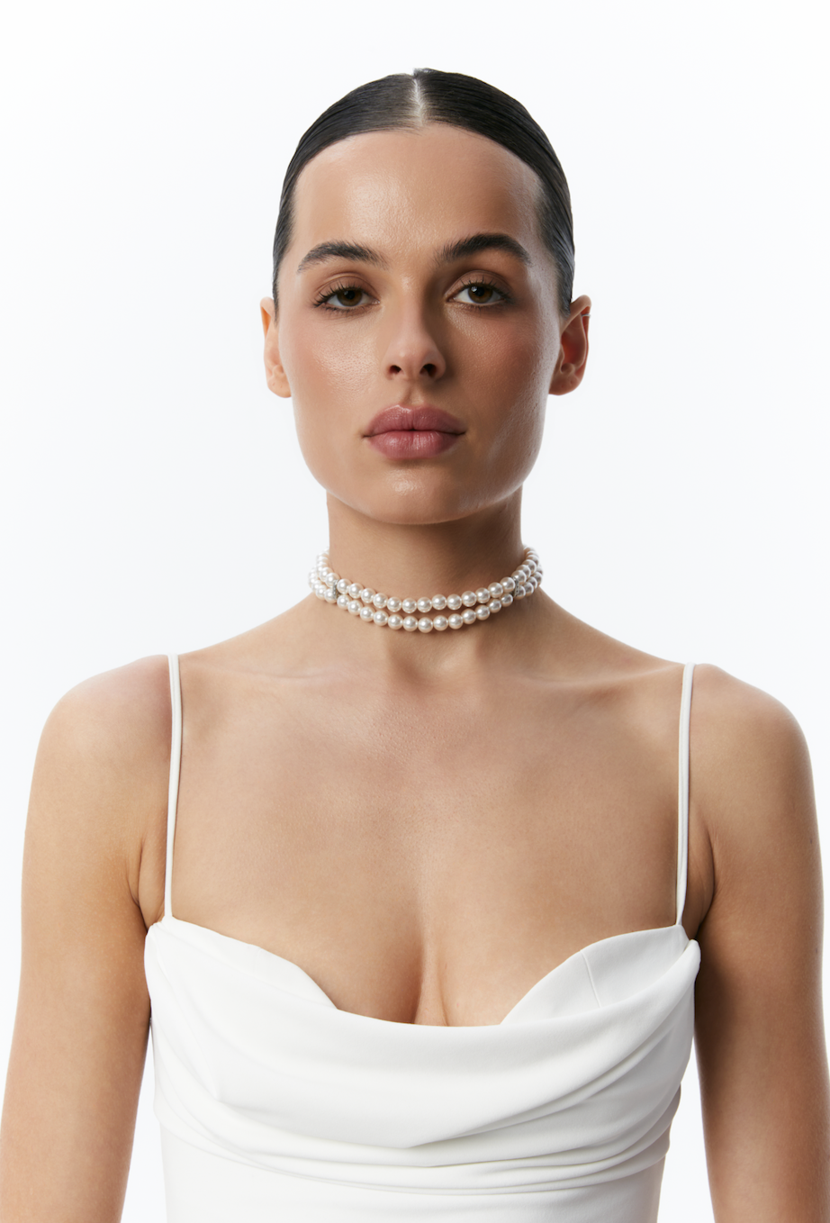 "2 ROWS" CERAMIC BEADS CHOKER SILVER