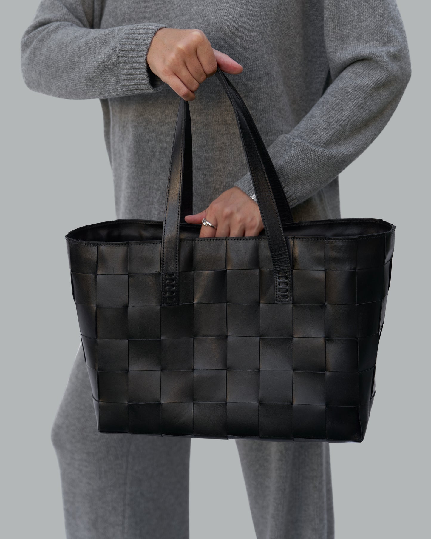 Leather handmade tote bag black