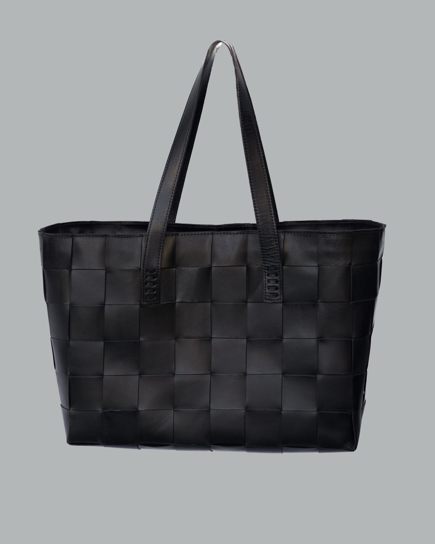 Leather handmade tote bag black