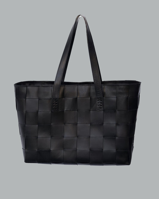 Leather handmade tote bag black