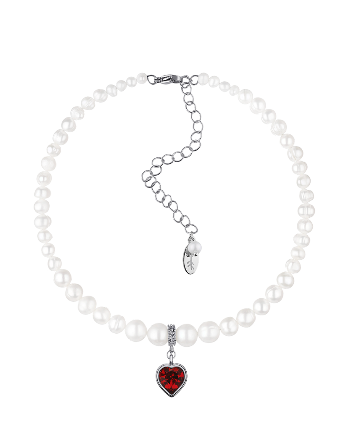 PEARLS CHOKER WITH "HEART" RED SILVER