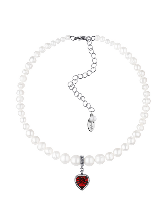 PEARLS CHOKER WITH "HEART" RED SILVER