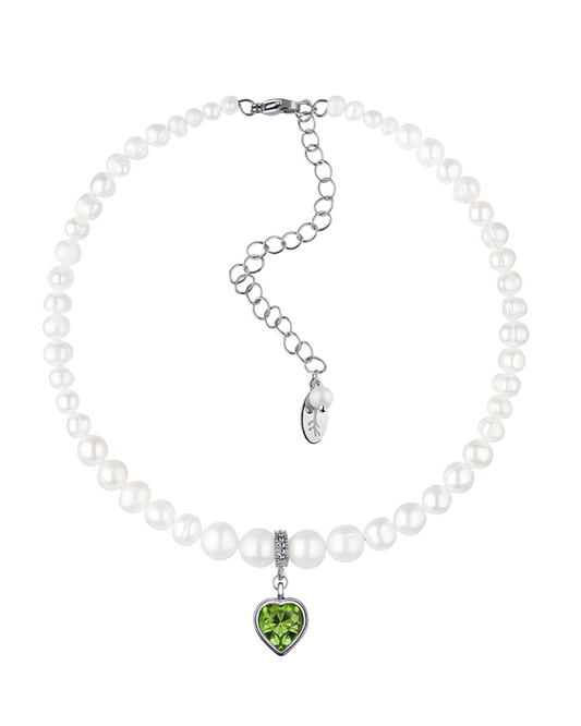 PEARLS CHOKER WITH "HEART" GREEN SILVER