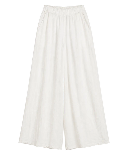 White Linen Wide Leg Pants for Women – High Waist Lightweight Summer Trousers