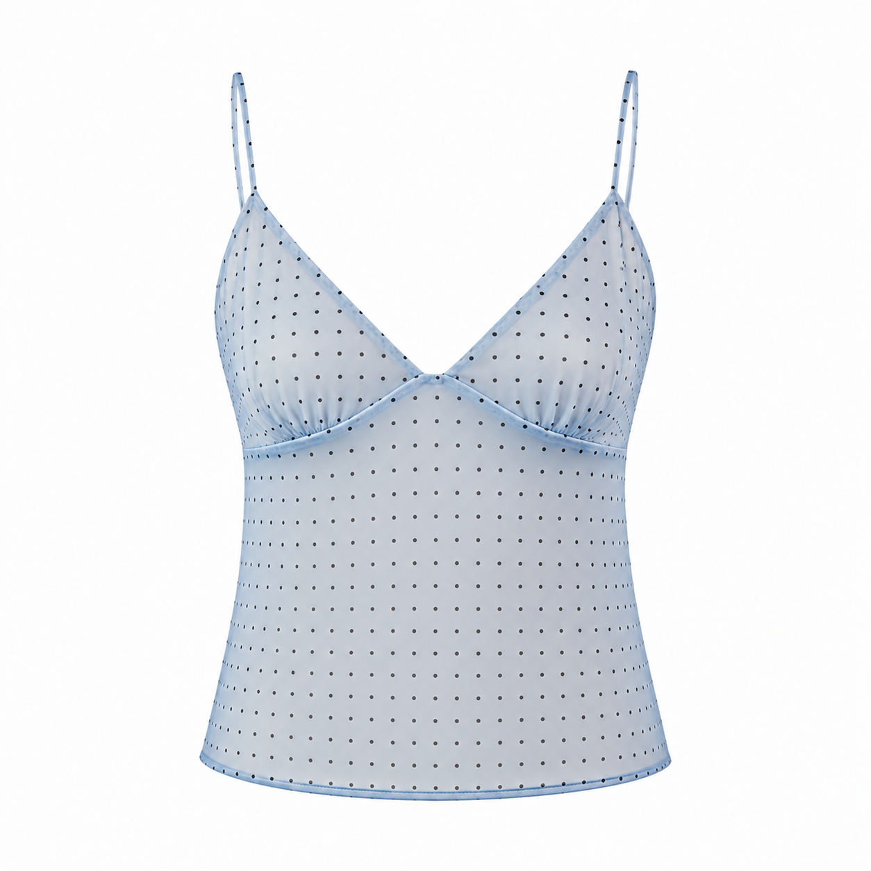 Polka Dot Blue Top with Scarf Detail – Women’s Printed Blouse with Neck Tie