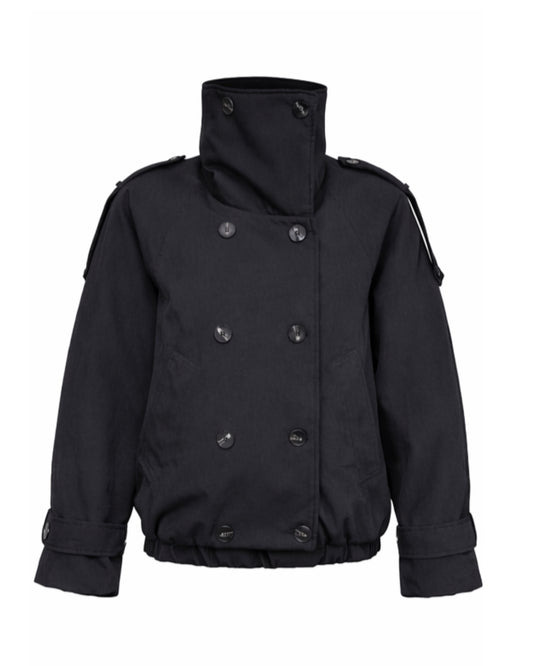 CROPPED TRENCH COAT WITH COLLAR WBLACK