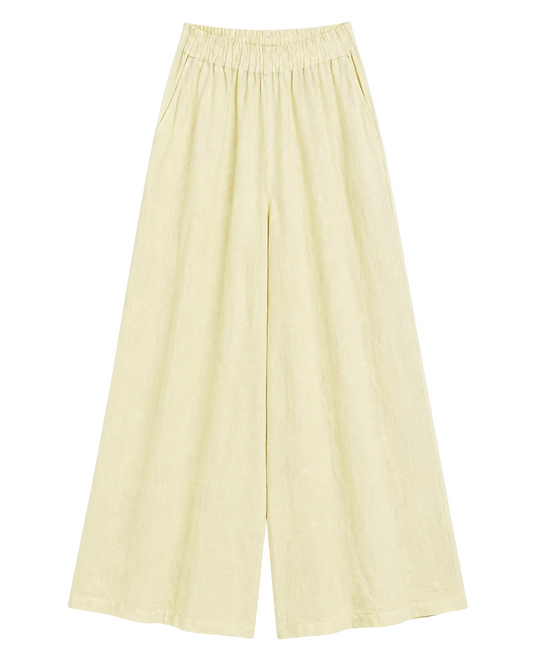 Yellow Linen Wide Leg Pants for Women – High Waist Lightweight Summer Trousers