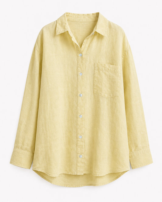 Yellow Linen Shirt for Women Relaxed Fit – Lightweight Breathable Summer Blouse