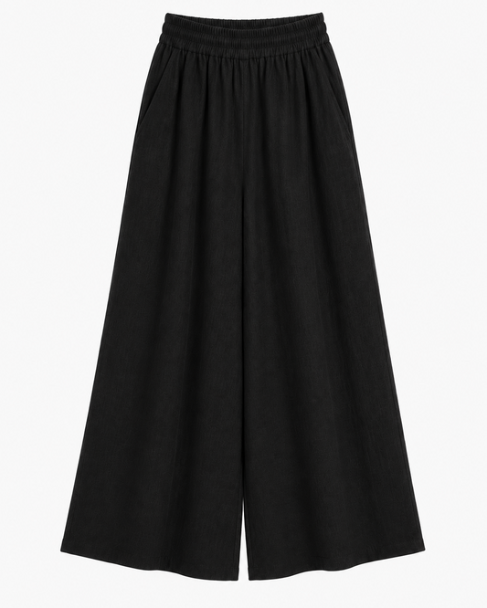 Black Thick Linen Pants for Women – Wide Leg High Waist Structured Trousers