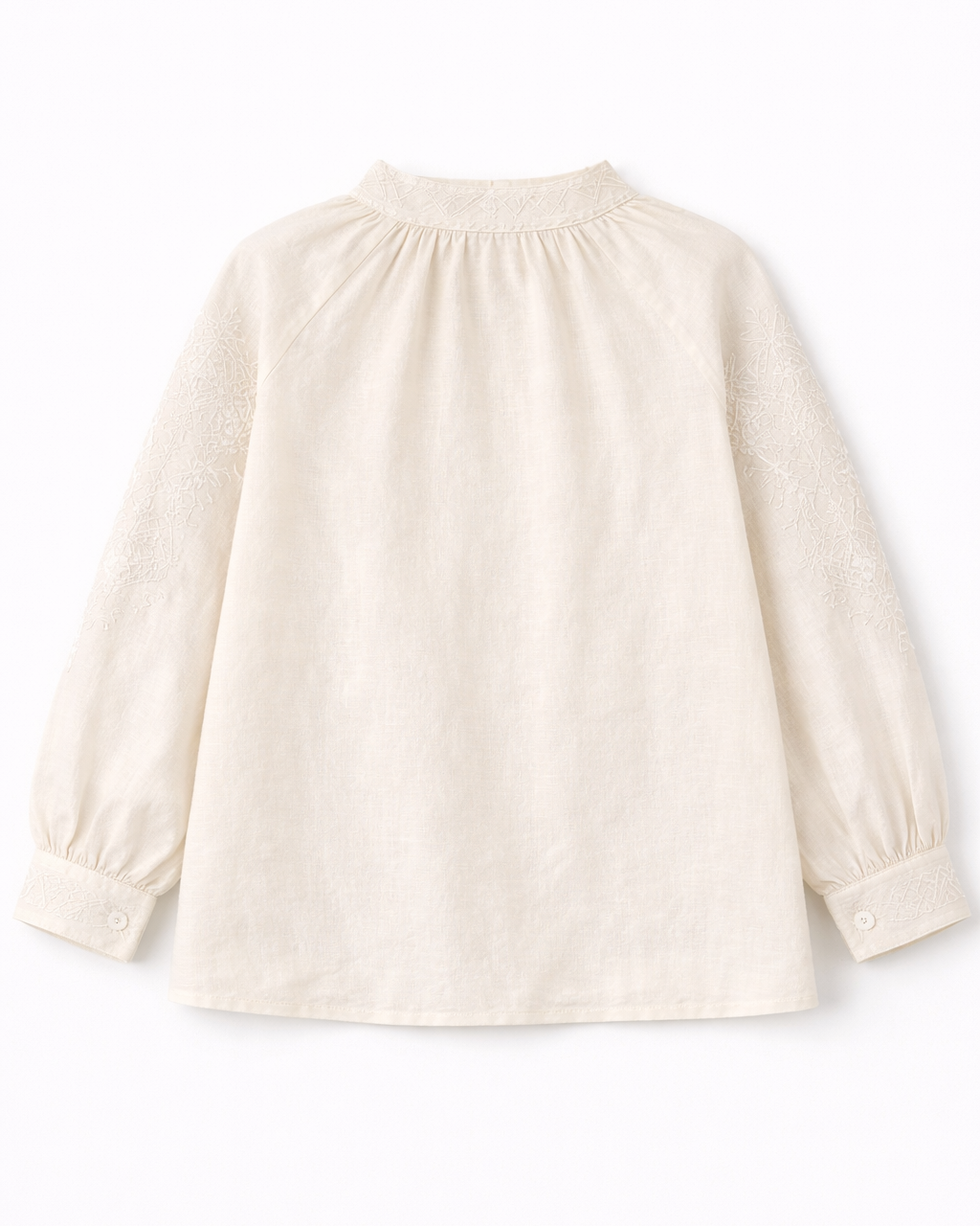 UNISEX EMBROIDERED LINEN BLOUSE WITH WHITE PATTERN