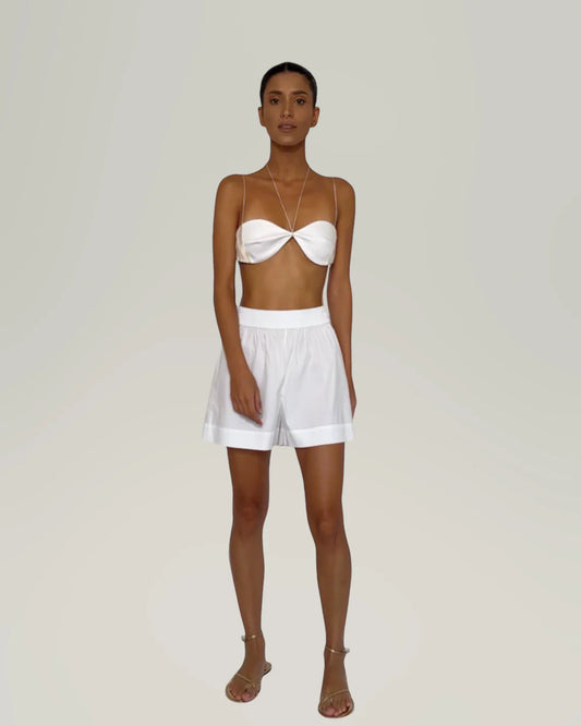 Rhea satin cotton shorts white
