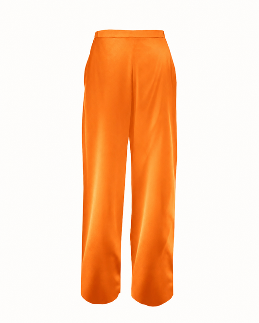 Silk Satin Pants Orange – Elegant Relaxed Fit Statement Trousers
