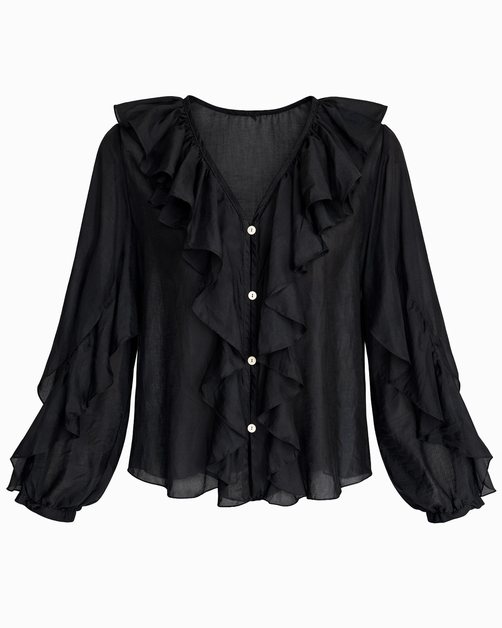 RUFFLED BLOUSE BLACK