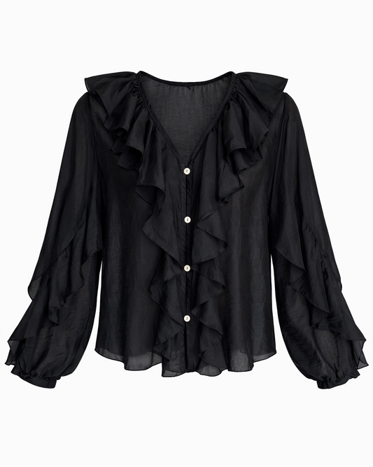 RUFFLED BLOUSE BLACK