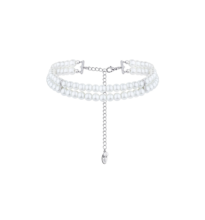 "2 ROWS" CERAMIC BEADS CHOKER SILVER