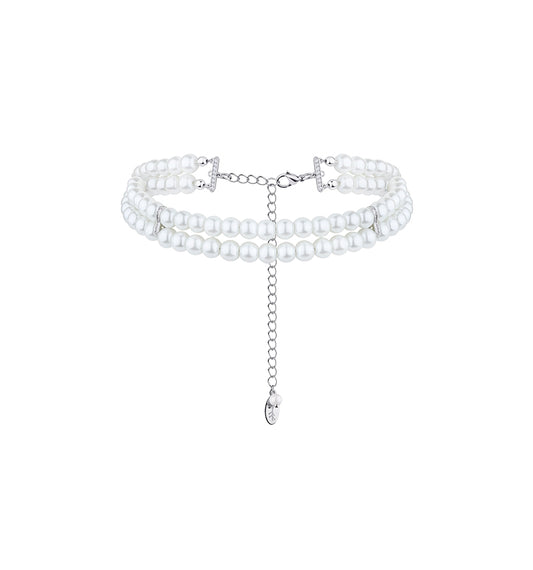 "2 ROWS" CERAMIC BEADS CHOKER SILVER