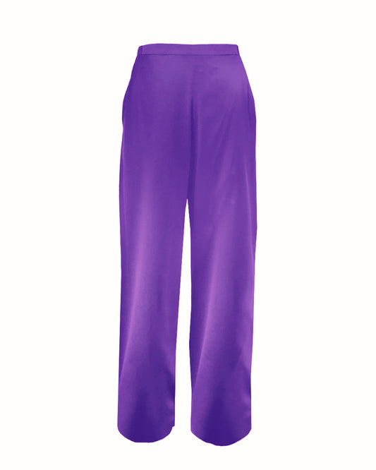 Silk Satin Pants Purple – Elegant Relaxed Fit Statement Trousers