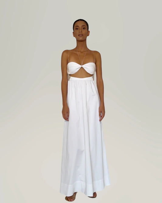 Rhea satin cotton dress white