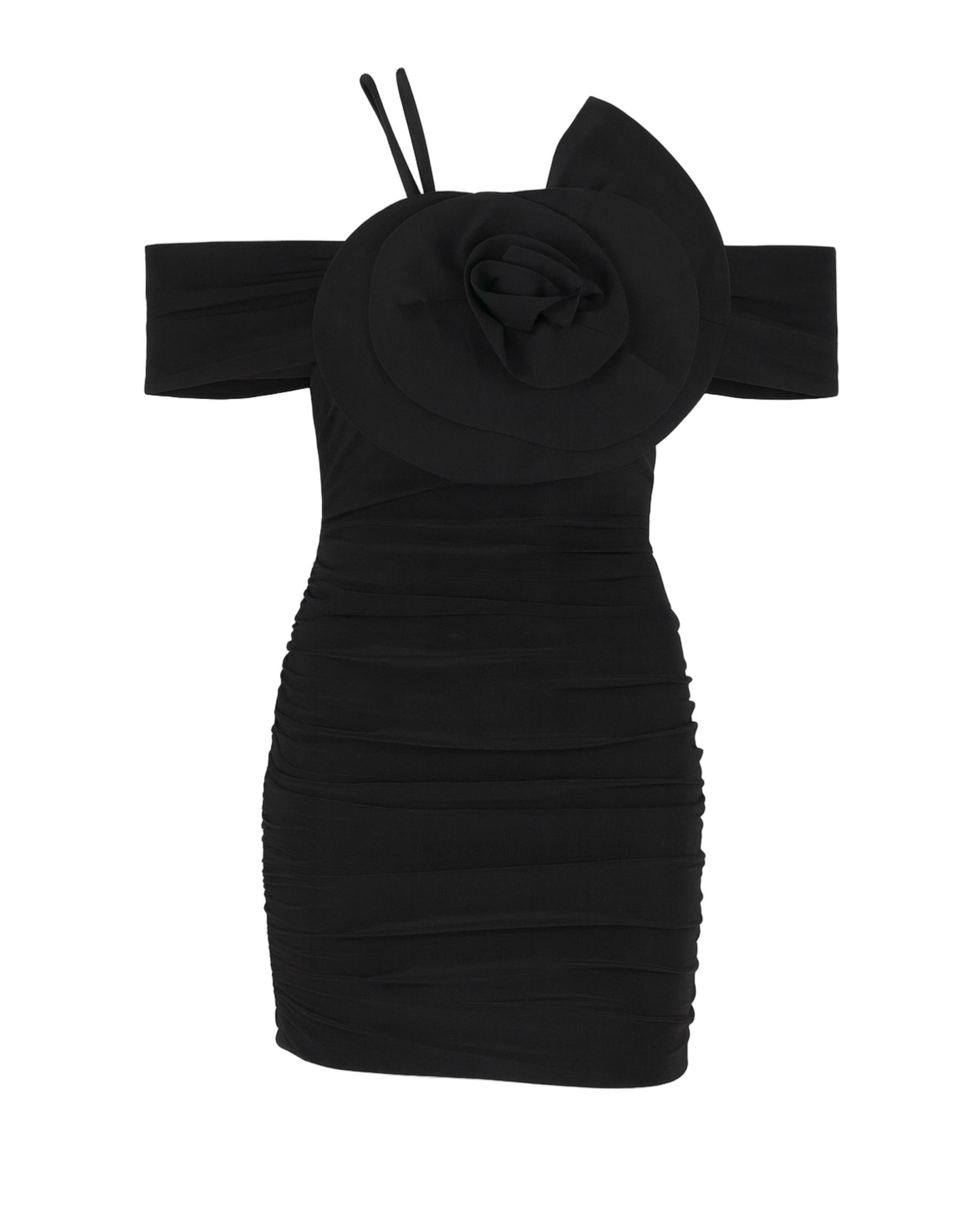 STRETCHED MINI DRESS WITH 3D FLOWER DECOR