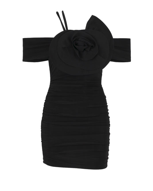 STRETCHED MINI DRESS WITH 3D FLOWER DECOR