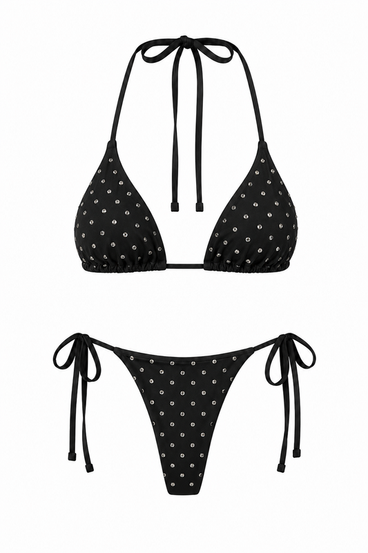 RIVA Black Bikini Swimsuit with Rhinestone Details – Classic Bottom