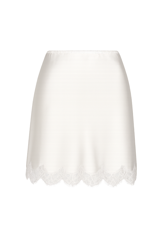 MINI SILK SKIRT WITH CHANTILLY LACE