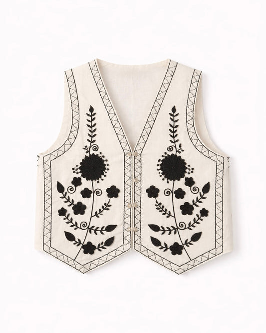 WOMEN’S EMBROIDERED LINEN VEST WITH FLORAL MOTIF