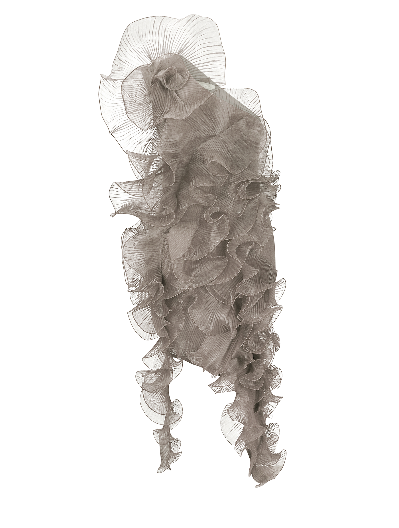 TAUPE MINI DRESS WITH PLEATED DECOR