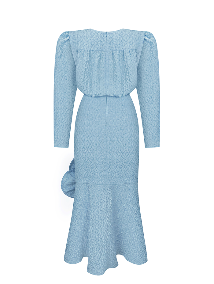 Midi Dress With Buffed Sleeves and Decor