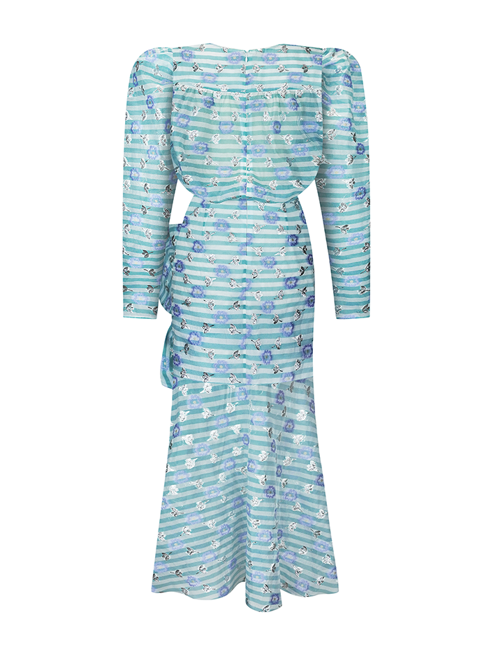 MIDI DRESS WITH PUFF SLEEVES AND BOW DETAIL