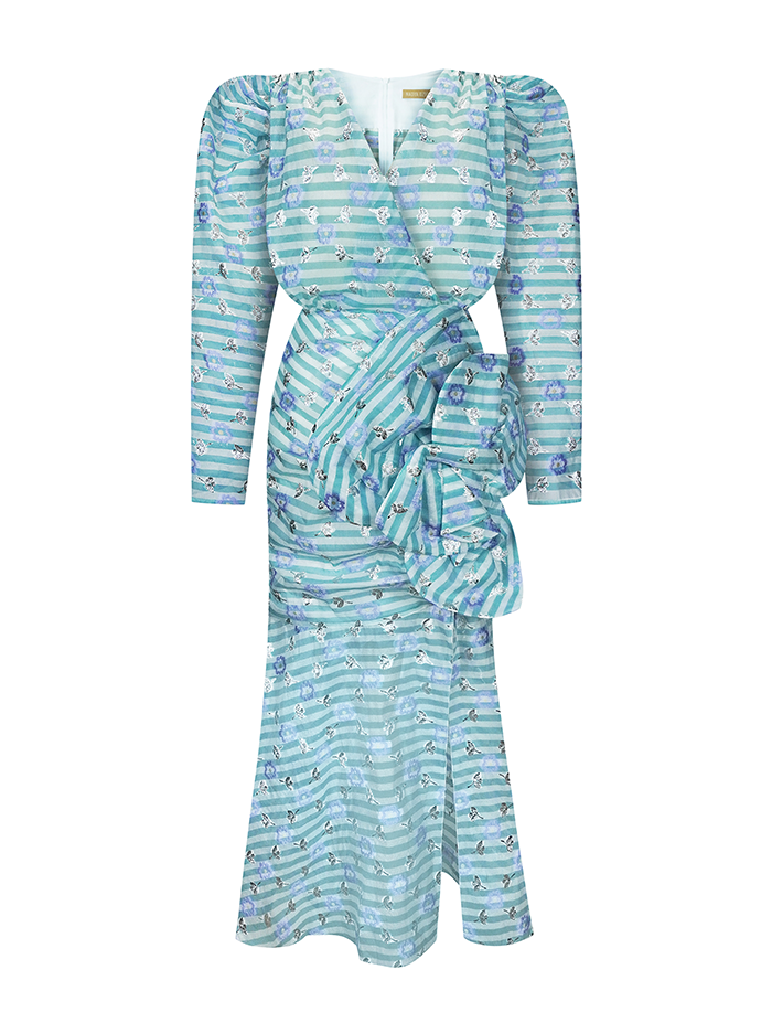 MIDI DRESS WITH PUFF SLEEVES AND BOW DETAIL