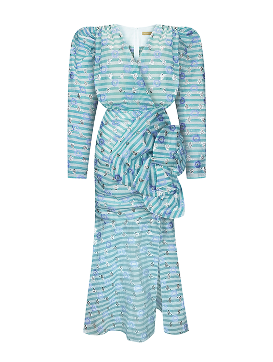 MIDI DRESS WITH PUFF SLEEVES AND BOW DETAIL