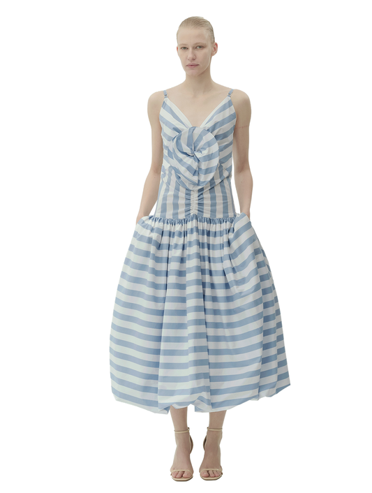 Sleeveless Midi Dress in Blue and White Stripe