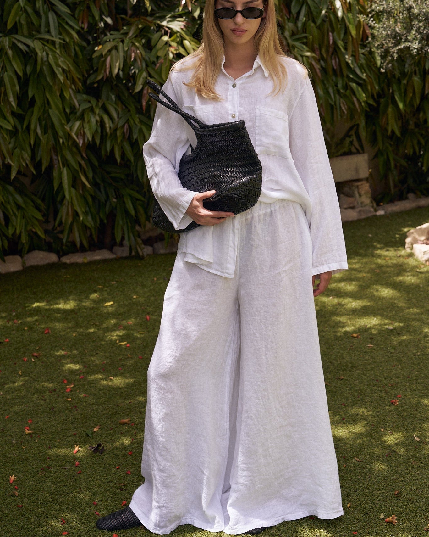 White Linen Wide Leg Pants for Women – High Waist Lightweight Summer Trousers