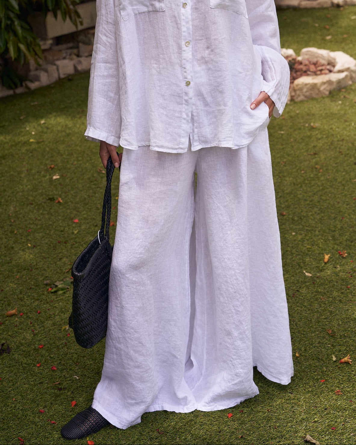 White Linen Wide Leg Pants for Women – High Waist Lightweight Summer Trousers