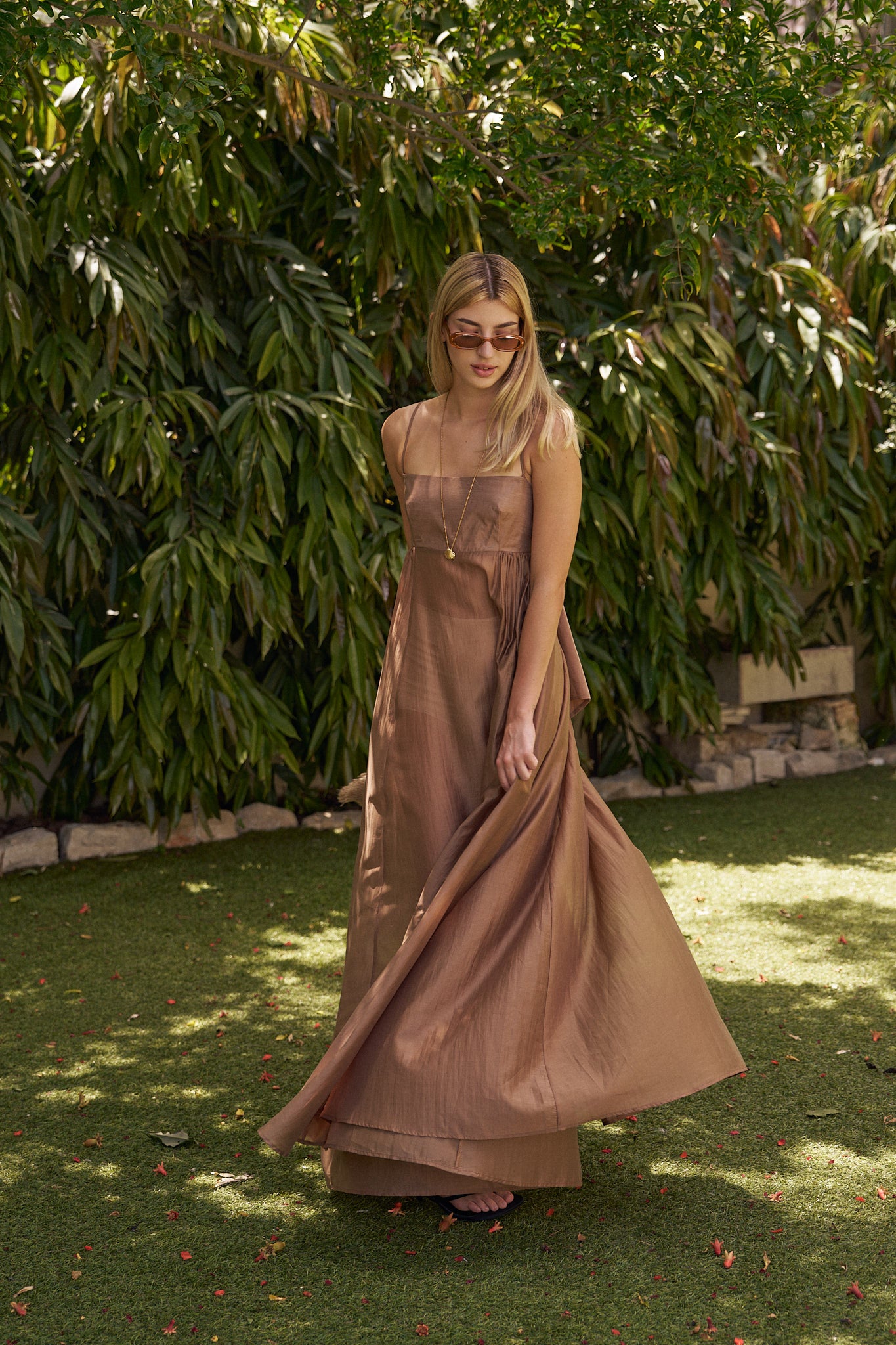 Bronze Maxi Sundress with Open Back – Lightweight Women’s Summer Dress