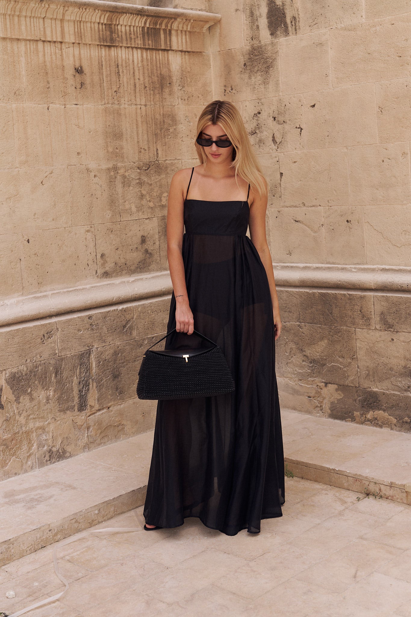 Black Maxi Sundress with Open Back – Lightweight Women’s Summer Dress