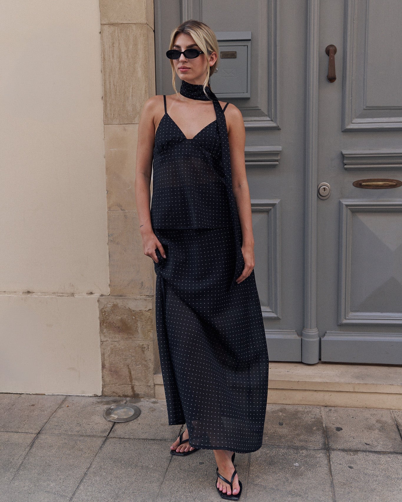Polka Dot Black Maxi Skirt
