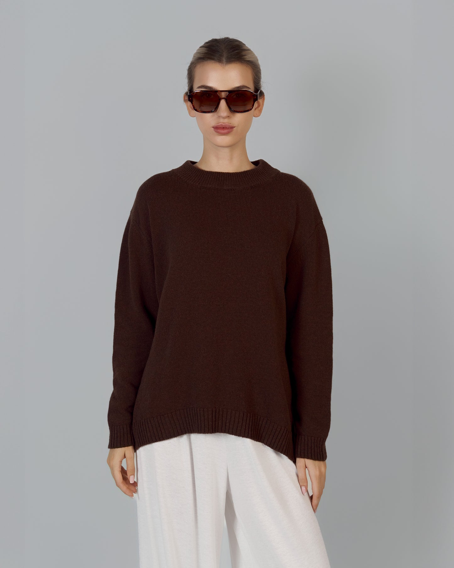 KNITTED SWEATER MERINO WOOL, CASHMERE CHOCOLATE