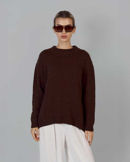 KNITTED SWEATER MERINO WOOL, CASHMERE CHOCOLATE