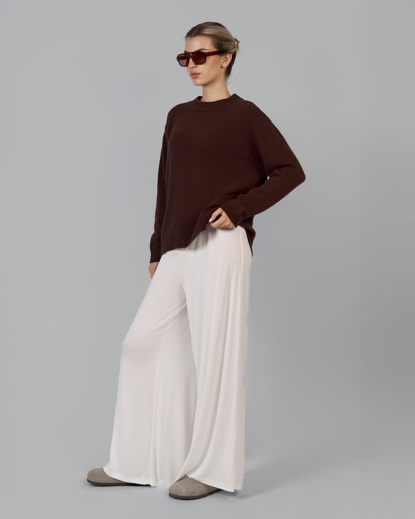 KNITTED SWEATER MERINO WOOL, CASHMERE CHOCOLATE