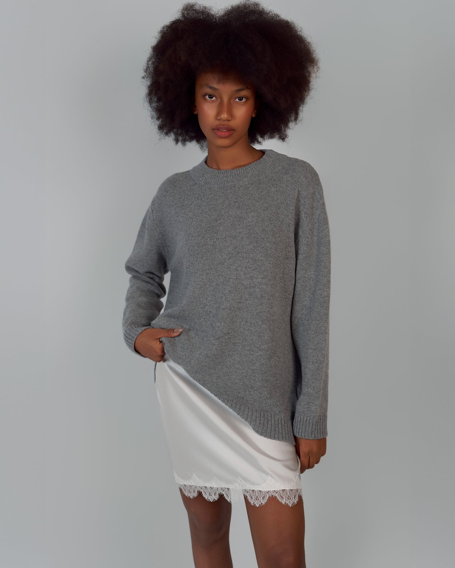 KNITTED SWEATER MERINO WOOL, CASHMERE GRAY