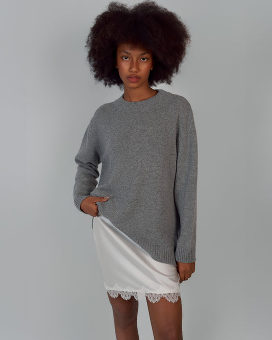 KNITTED SWEATER MERINO WOOL, CASHMERE GRAY